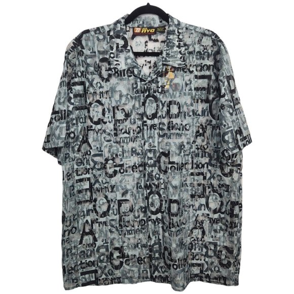 212 NYC Urban Tech Uniform Words Pattern BUTTON UP SHIRT Sz L Gray - Picture 1 of 7